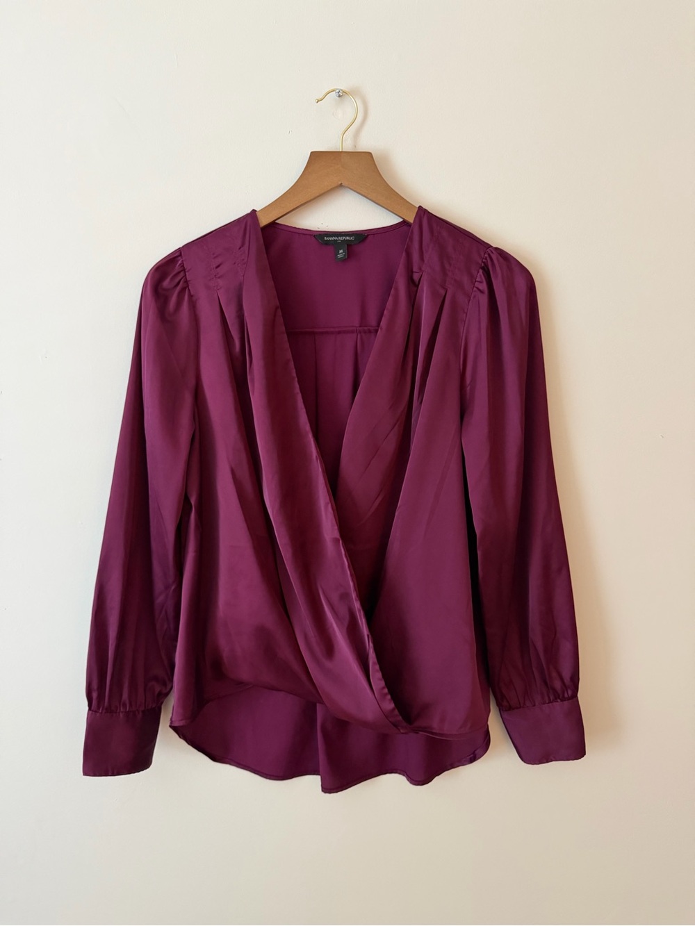 Banana Republic Satin Plum Wine Wrap Blouse NWOT Medium